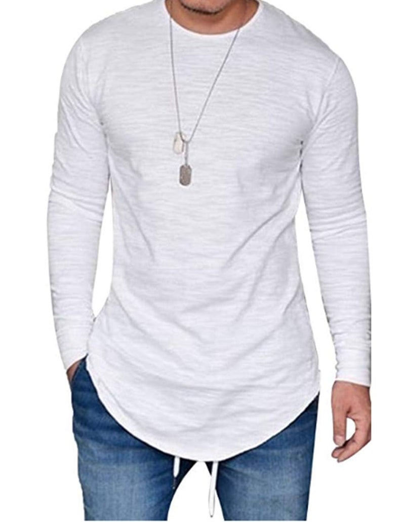 LIWEIKE Mens Hipster Hip Hop Longline Crewneck T-Shirt (White, Large) - Image 1